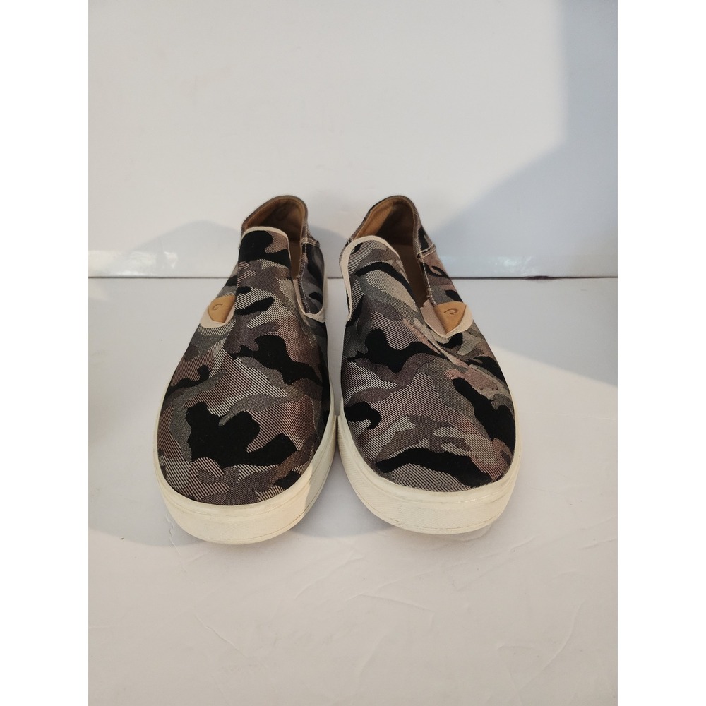 OluKai Pehuea Pat Camo Slip On Sneakers Womens 9 Grey Black 20360-6QKE‎